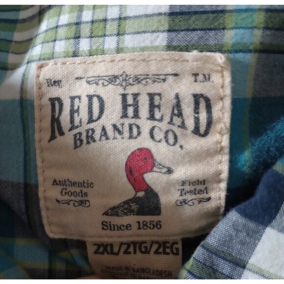 Red Head Shirt Men's Size 2xl Button Front Short‎ Sleeve Blue Plaid - Picture 4 of 6